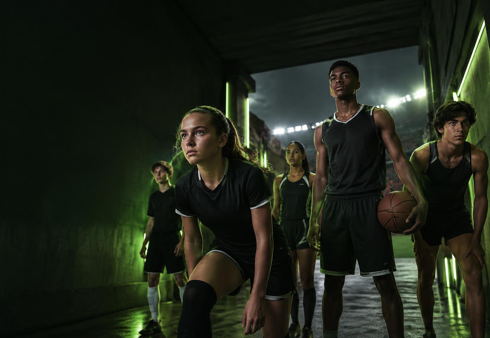 Young competitive athletes preparing to enter the arena